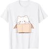 Cute White Cat In a Box Japanese Kawaii Cartoon Graphic T-Shirt