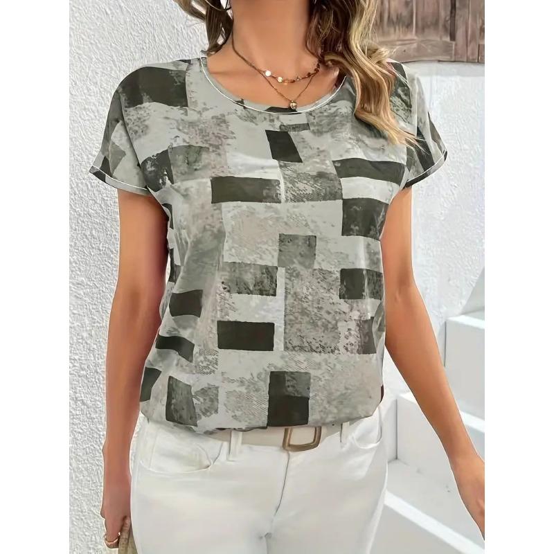 Summer Women's T-Shirt Fashion Plaid Print Casual Short Sleeve Tee Vintage Harajuku T Shirt Female Oversized Clothing Pullover