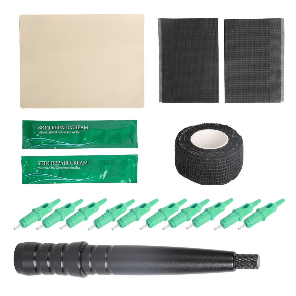 Tattoo Pen Kit Aluminum Alloy Tattoo Stick Pen and 10 Ballpoint Cartridges with Practice Skin