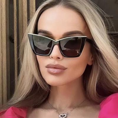 Non-polarized New Cat Eye Sunglasses Women Fashion Oversized Gradient Color Shades Eyewear Brand Designer Semi Metal Cateye Frame Sun Glasses KTB