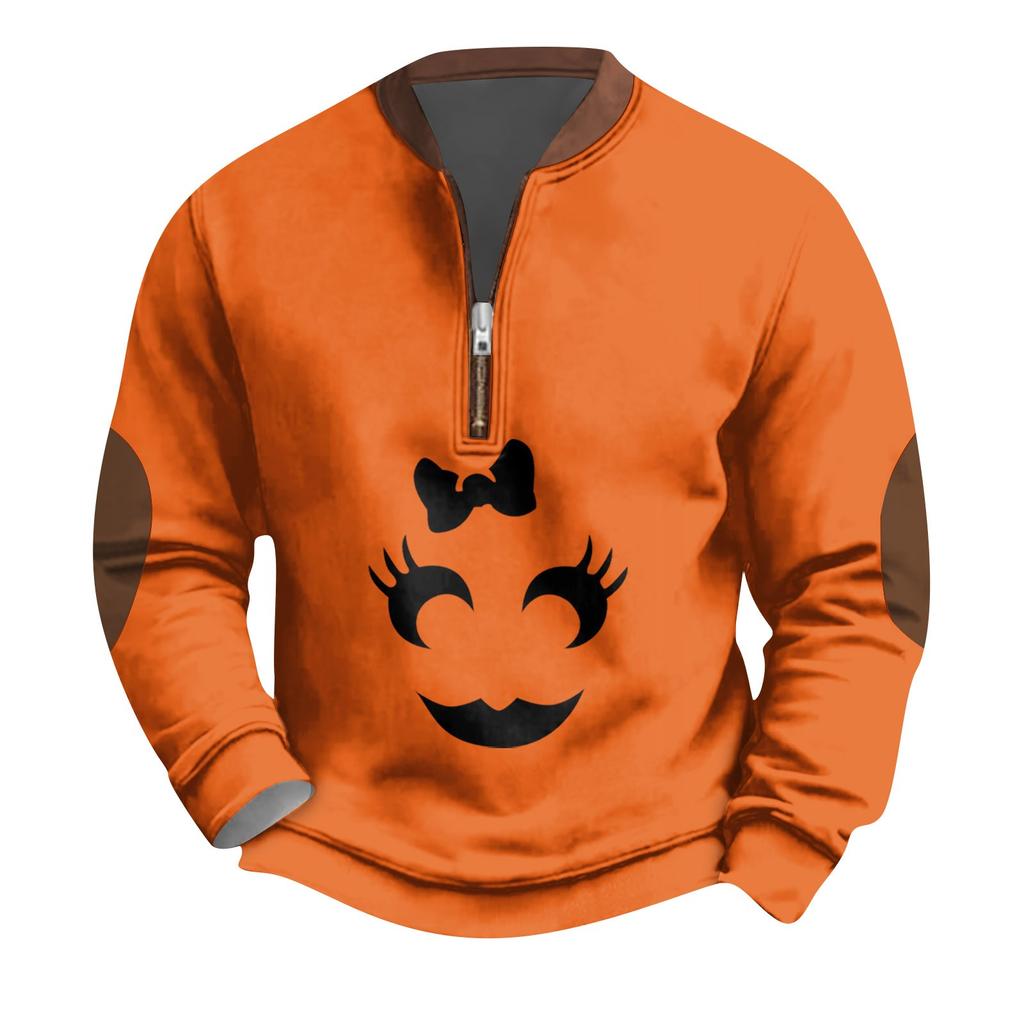 Halloween Print - Men's Loose, Casual, Versatile Round-neck Multi-color Pullover Hoodie