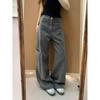 American Style Cement Gray High Waist Wide Leg Denim Jeans for Women - Plus Size Slimming Loose Fit (Autumn 2025)