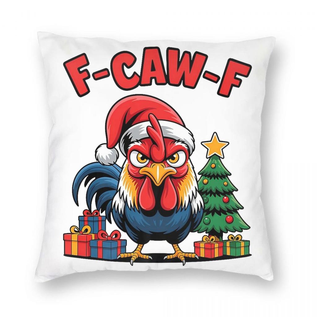 Christmas F-Caw-F Chicken Pillowcase Printed Polyester Cushion Cover Decorations Throw Pillow Case Cover Home Square 18''