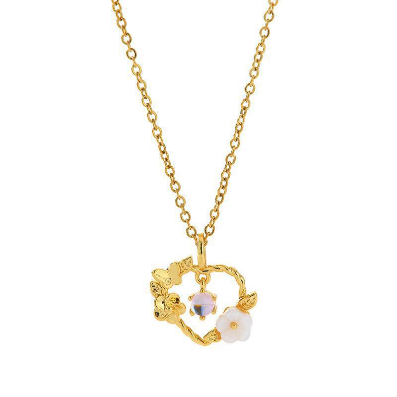 Mori Style Moonstone Butterfly Titanium Necklace - Women's Fashion Clavicle Chain