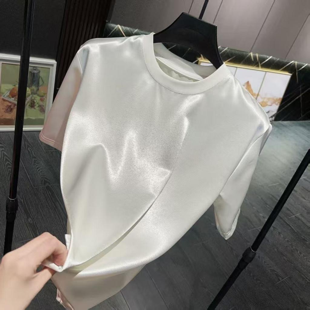 Sommer Azetat Satin Herren T-Shirt Leicht Glänzende T-Shirts für Männer Hautfreundlich Premium Strand Bequemes Hemd