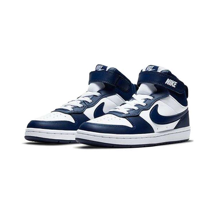 Nike Court Borough Mid 2 Cow Leather Mid top Kids' Skateboarding Shoes White Blue Children Aged 3 7 Years Old CD7783-107