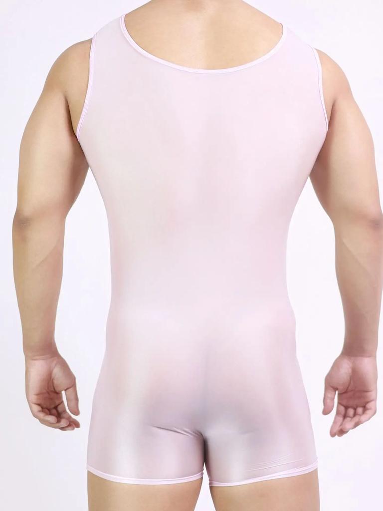 Thin Oil Shiny Sleeveless Playsuit High Elastic Shaping Tights Sheer Gay U Convex Pouch Sheath Bodysuit Tops Man Leotard