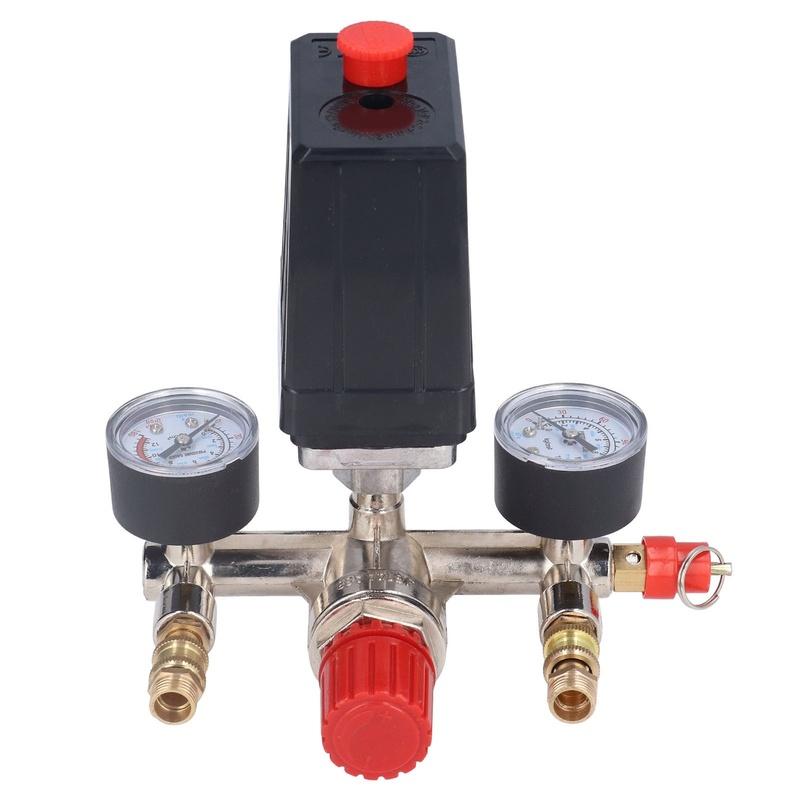 Air Compressor Pressure Valve Kit Vertical Switch Manifold Regulator 90‑120PSI AC 100-240V