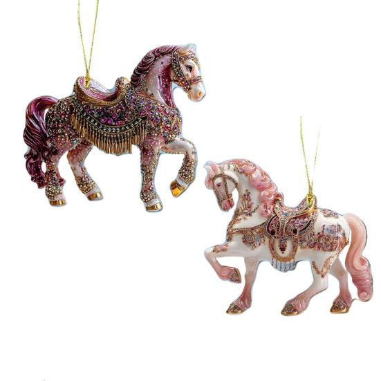 1/2/3/4 Pcs Horse Ornaments For Christmas Tree Metallic Rhinestones Horse