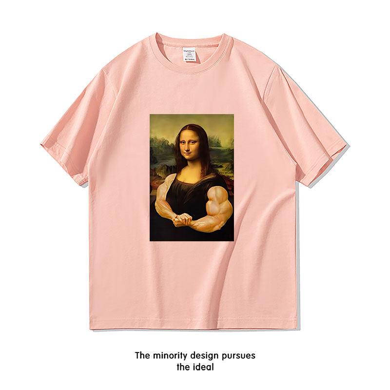 Summer Parody Mona Lisa Fitness Muscle Pure Cotton Printed New Tshirt Loose and Funny Unisexs and Womens Casual Tshirt S