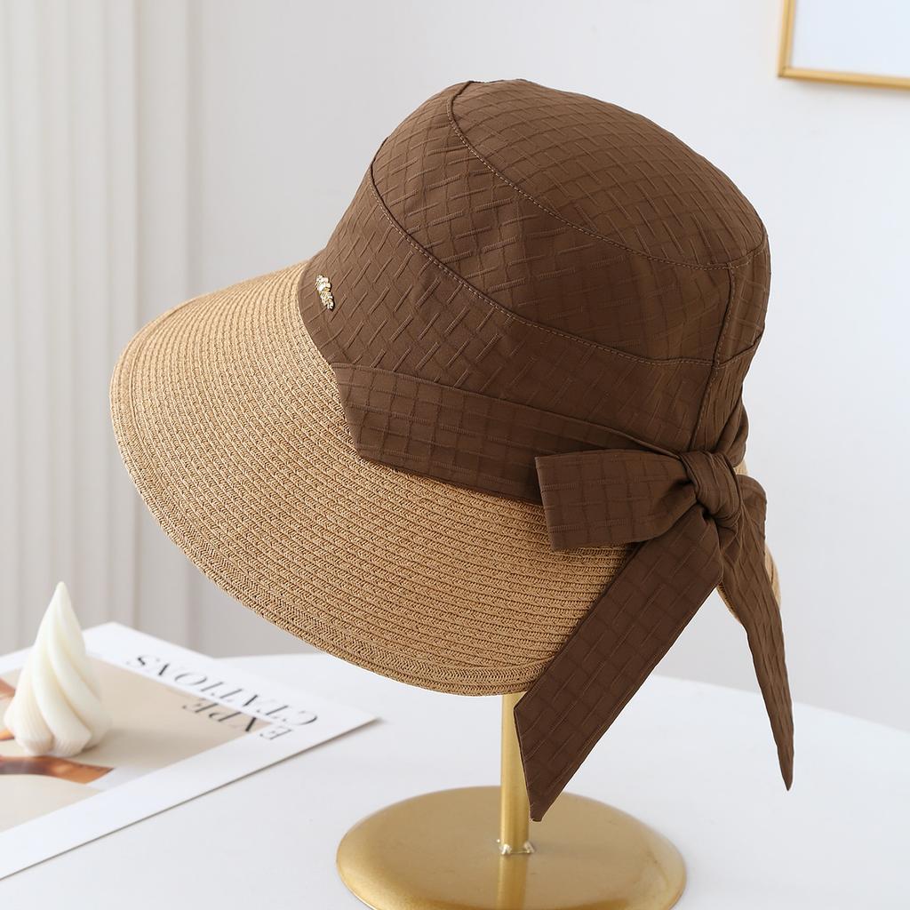 Women's Elegant Bowknot Sunshade Fisherman Hat Breathable Wide Brim Sunhat for Spring Summer Seaside Vacation
