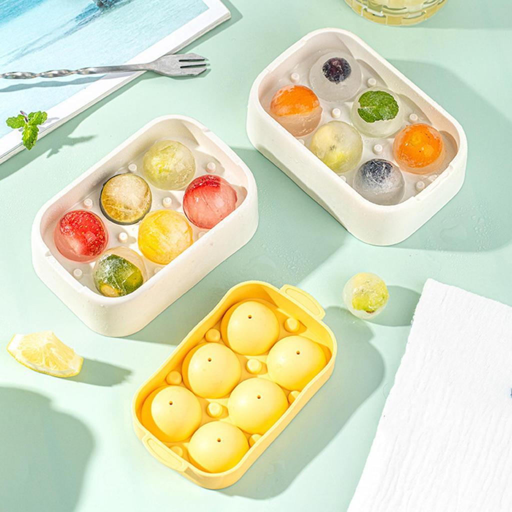 6 Balls Round Ice Cube Tray Stackable Easy Release Flexible Ice Maker Mold for Whiskey Cocktail Coffee Beverages Summer Picnic
