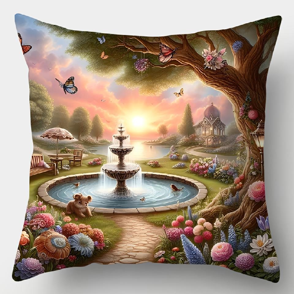 

Наволочка с односторонней печатью Dream Garden, Наволочка для дивана в гостиную в стиле сказки, Романтическая наволочка для спальни, прикроватная 16x16Inch