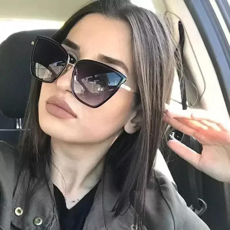 Metal Retro Oversized Sunglasses Women Sexy Cat Eye Luxury Sun Glasses Female Black Gradient Vintage Ladies