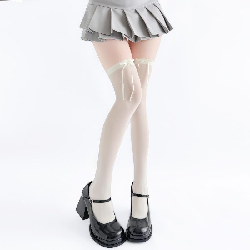 Lolita Socks Bow Knee Socks Calf Socks Gray JK Stockings Women's Ribbon Butterfly Long Socks
