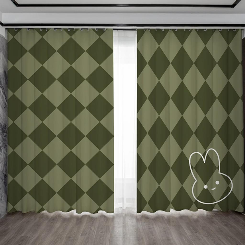 Black Blue Green Flower Chequered High Blackout Curtain Bedroom Space Living Room Hotel Window Curtain Thick Blackout Curtain Multicolor