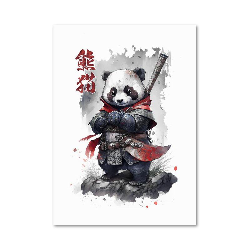 Retro Japanese Samurai Canvas Painting Abstract Warrior Panda And Geisha Poster and Prints Wall Art Pictures for Home Decoration