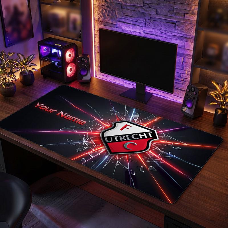 FC Utrecht Individuelles großes Mauspadd, Personalisierter Textdruck mit Namen, Fußballlogo Rutschfeste Schreibtischmatte Gaming-Geschenk