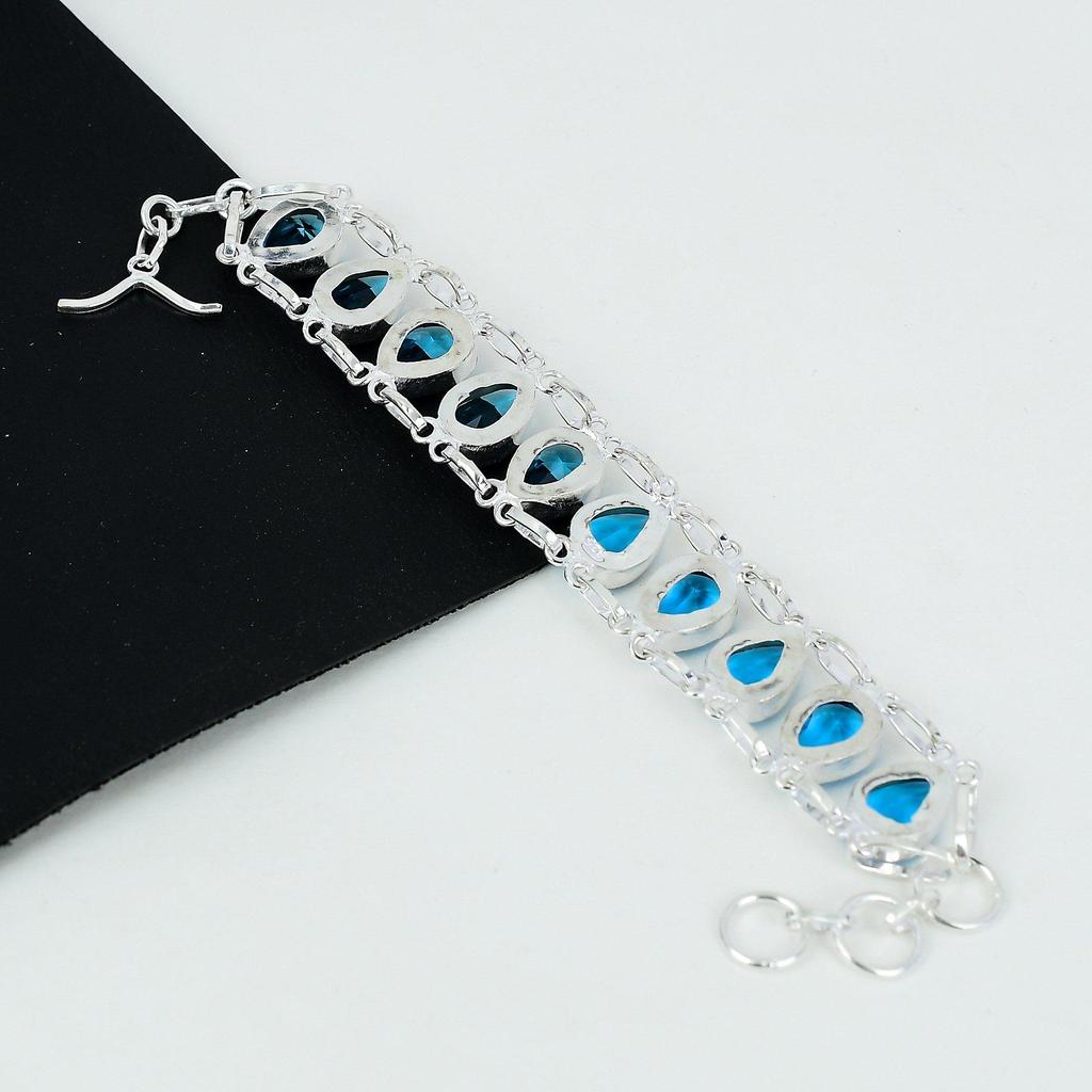 Schweizer Blautopas Armband Blautopas Edelstein Handgefertigt 925 Sterlingsilber Armband Schweizer Blautopas Armband Zum Geschenk Armband Für Sie