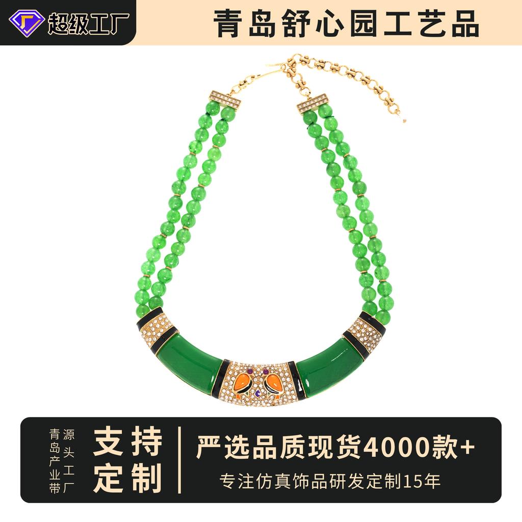 Middle East Live Broadcast High-End Niche Design, Copper Alloy Gold-Plated Diamond Emerald Necklace Jewelry