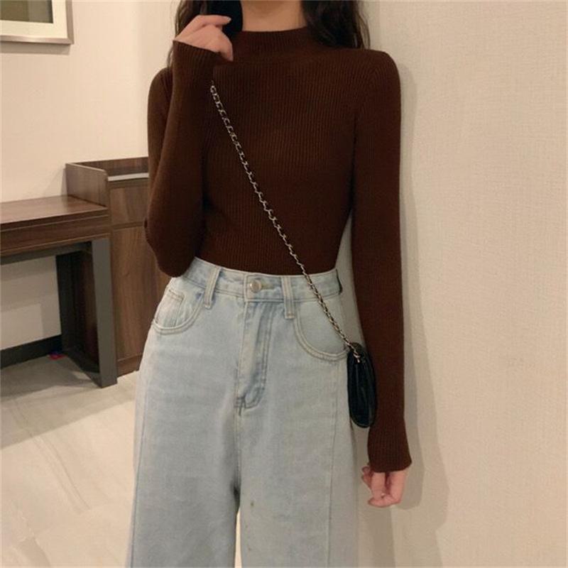 Women's Slim Fit Knitted Sweaters: 2023 Autumn/Winter Long-Sleeve Half-High Collar Inner Layer Shirt