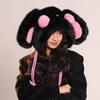 Looping Ears Rabbit Hat for Women with Furry Pullover Hat Showing Face Small Ear Protection Bag Head Hat Thickened Lei Feng Hat Trendy