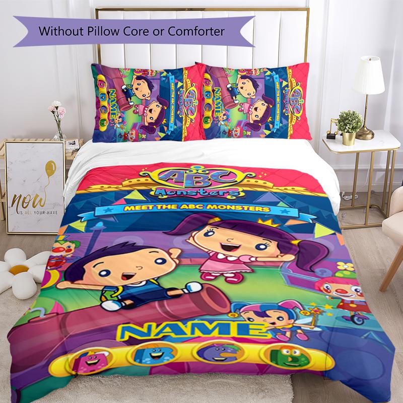 3pcs Custom Name ABC Monsters Bedding Set Duvet Cover Closure Includes 1 Duvet Cover & 2 Pillowcases for All Seasons Bedroom Decor