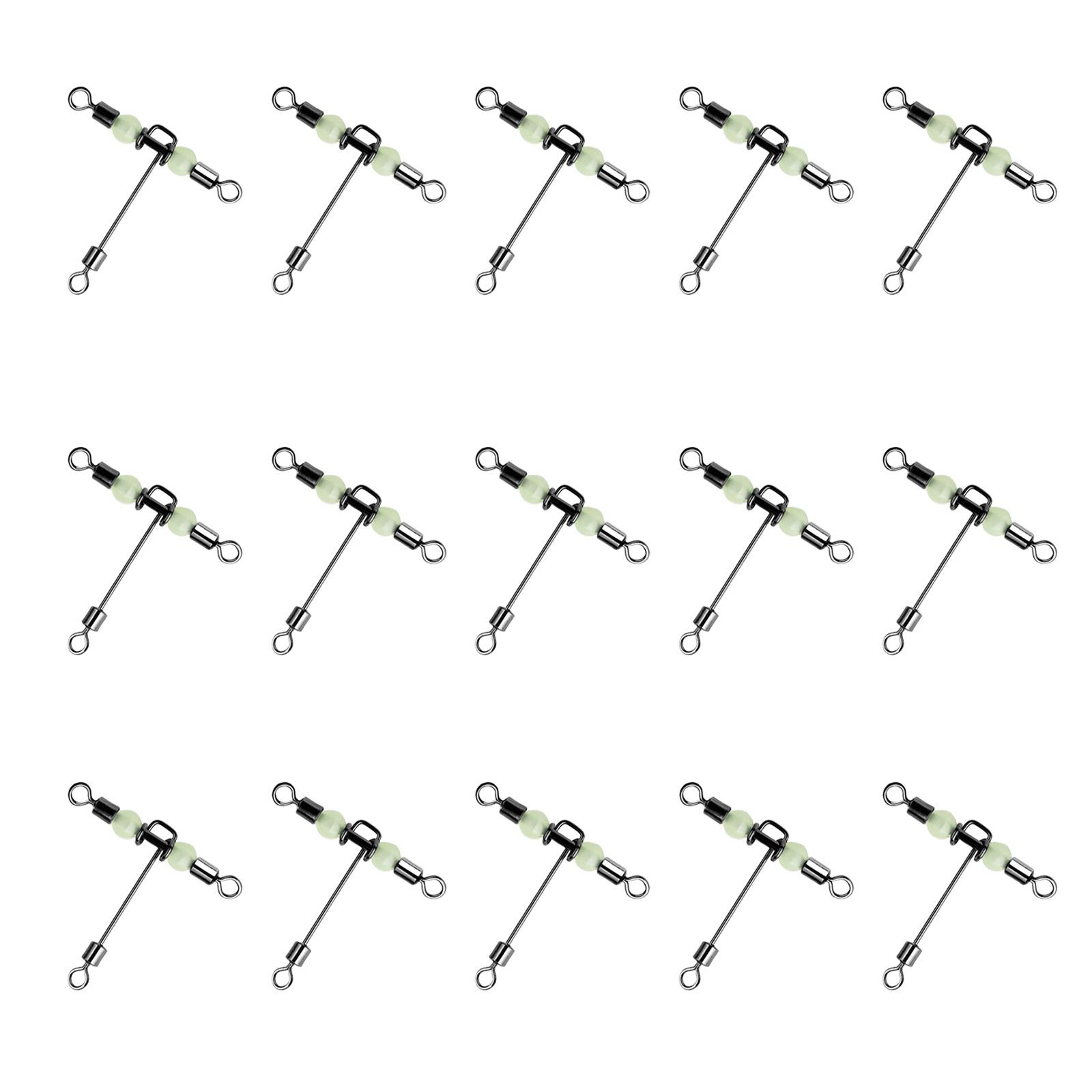 

15 шт. Бочкообразные вертлюжки для рыбалки с люминесцентными бусинами, вертлюжки для перекрестной лески, Т-образные вертлюжки, вертлюжки для оснастки для сома 1