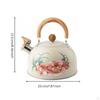 3L Steaming Kettle Loud Whistle Floral Print Water Large Capacity Whistling Teapot Beige