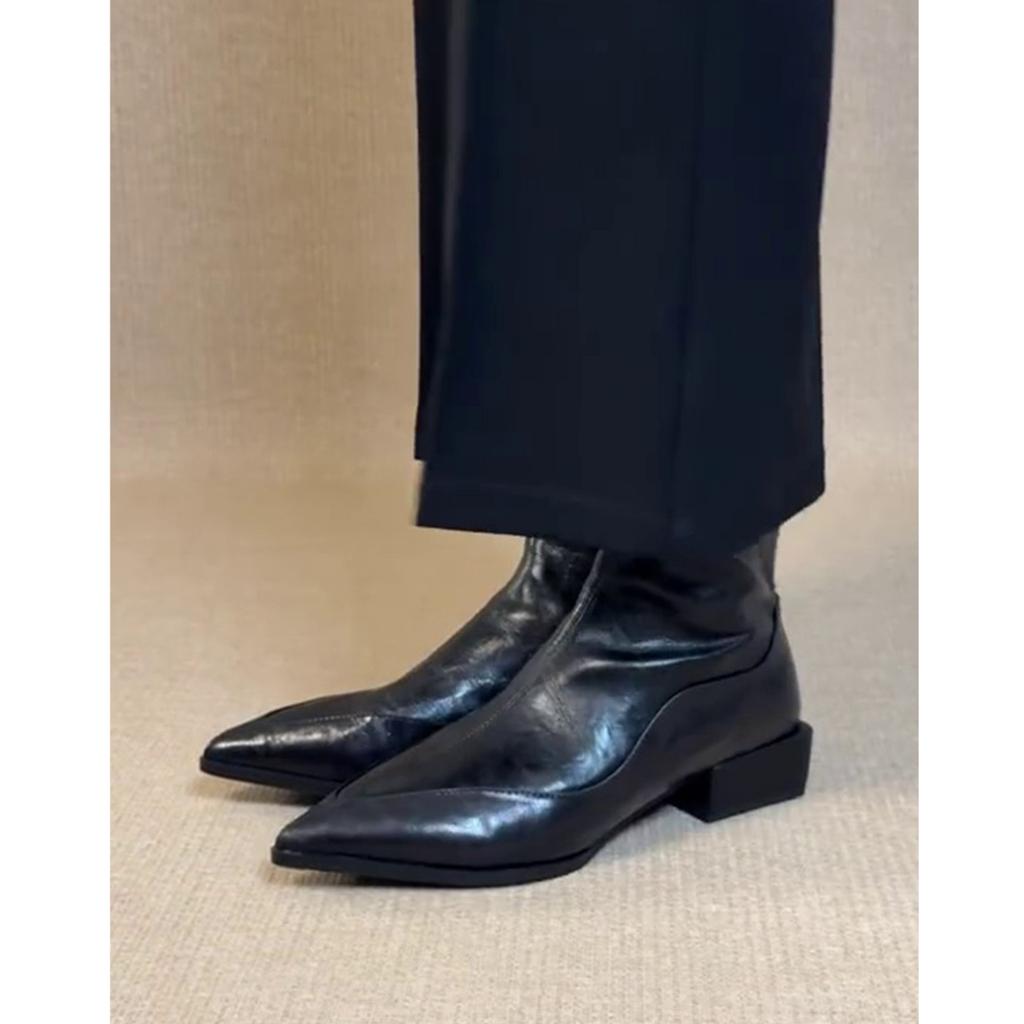 Schafsleder~ Französische spitze Stiefeletten Damen 2025 neue Pendler dicker Absatz dünne Stiefel super angesagt Herbst Chelsea Boots