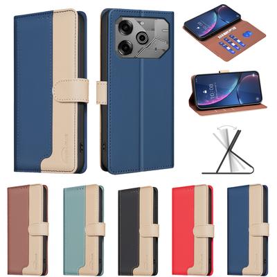 Two Color Patchwork Style Splicing Design PU Leather Flip Stand Wallet Phone Bag Case for Tecno Camon 30,Pova 6,Spark 20,Spark Go 2024,20C,Pop 8...