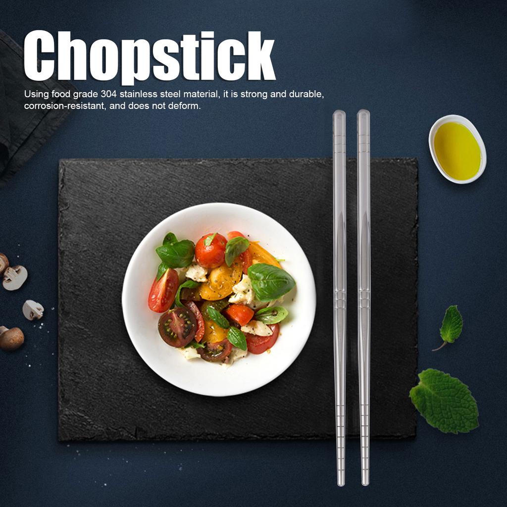 Food Chopsticks, Silver Stainless Steel Chopsticks Reusable Heat Resistant Utensils for Noodles Sushi Rice Barbecue