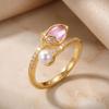 Elegant Tulip Flower Imitation Pearl Rings for Women Light Luxury Inlaid Cubic Zirconia Finger Ring Wedding Party Charm Zircon