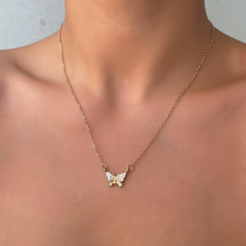 Butterfly necklace jewelry simple fashion versatile niche sweater accessories full of diamond collarbone chain women