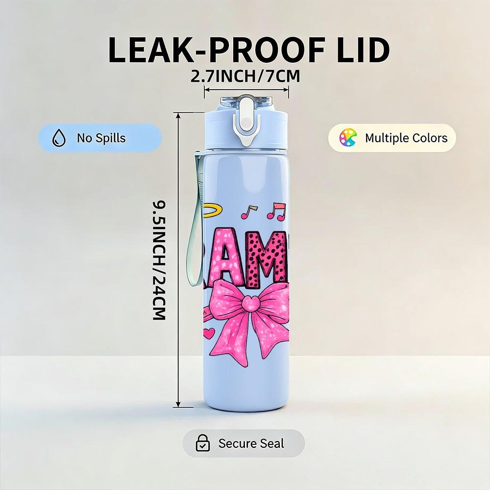 1PC Grammy Bow Heart Art 750ml Color Plastic Sports Water Bottle Leakproof Flip Straw Lid Suitable for Sports Office Home Use
