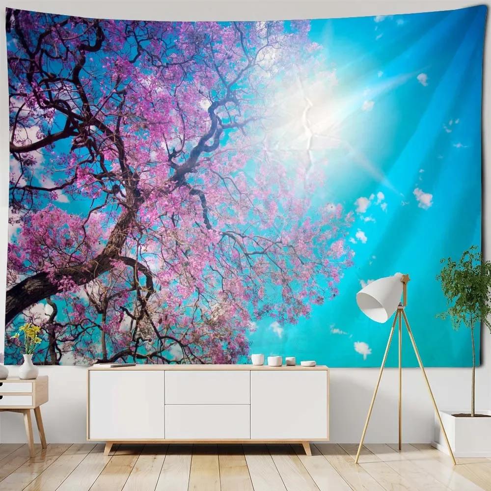 Tree starry sky tapestry dreamy landscape forest mural room art decoration living room bedroom hippie wall hanging blanket