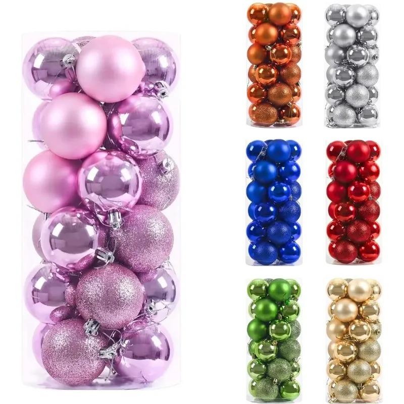 4Cm Christmas Balls Ornaments 24Pc Green Colorful Shatterproof Christmas Tree Diy Decoration Hanging Ball For Xmas Party Wedding