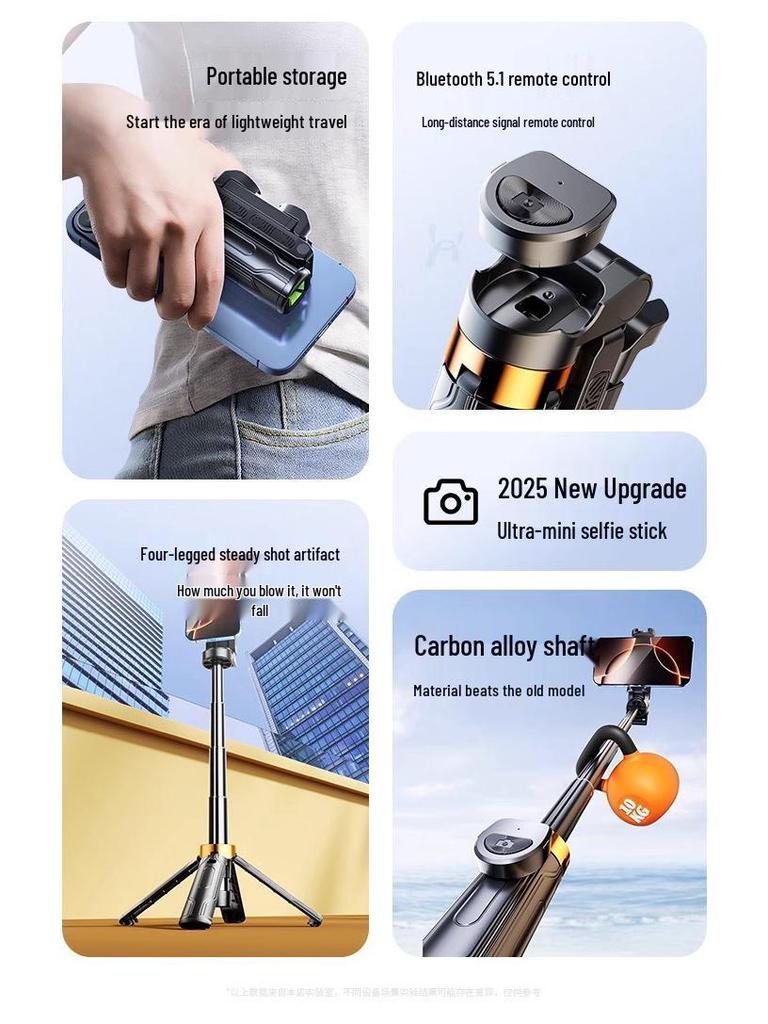 Bärbar Mini Telefon Selfiepinne & Golvstativ 2025 - Universell för Apple & Xiaomi