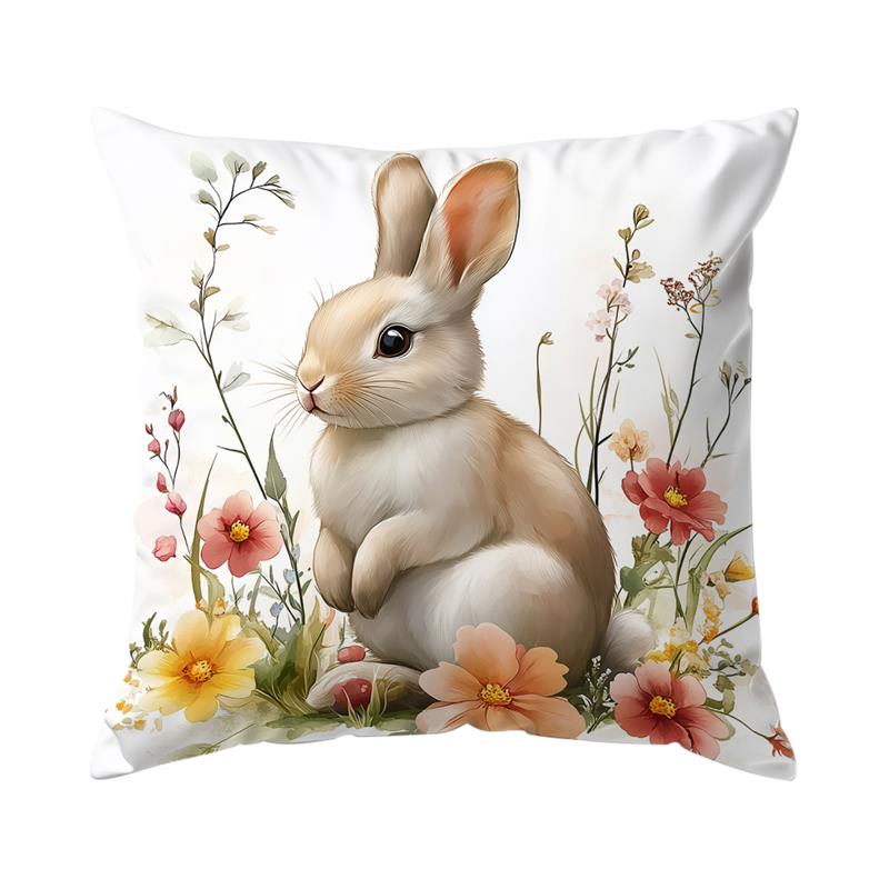 1 Pc Lovely Rabbit Easter Day Pillowcase Home Office Sofa Cushion Cover Living Room Decor Spring Flower Pillow Cover 45Cm*45Cm