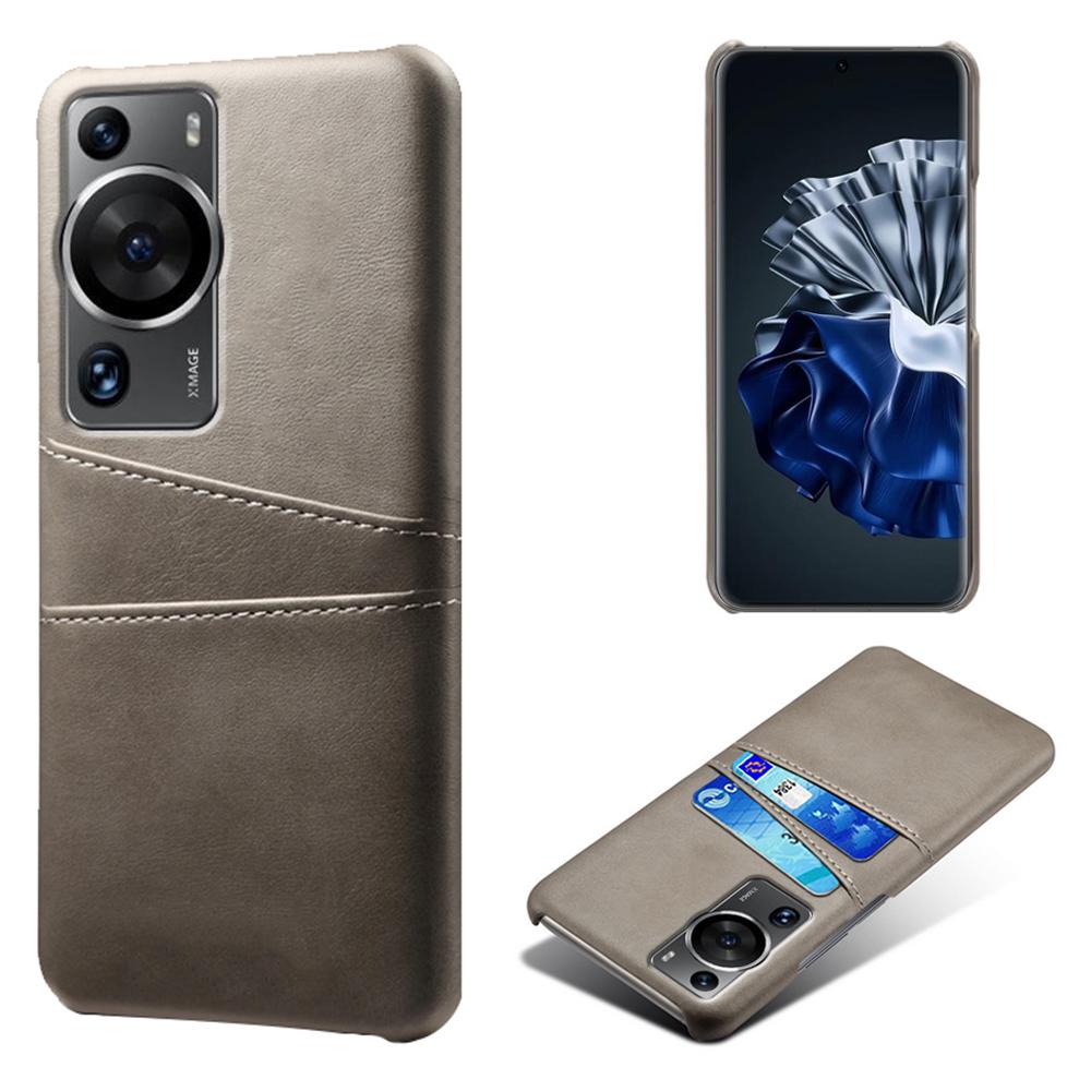 

For Huawei P60/P60 Pro Phone Case Dual Card Slots Shockproof PU Leather+PC Cover Grey