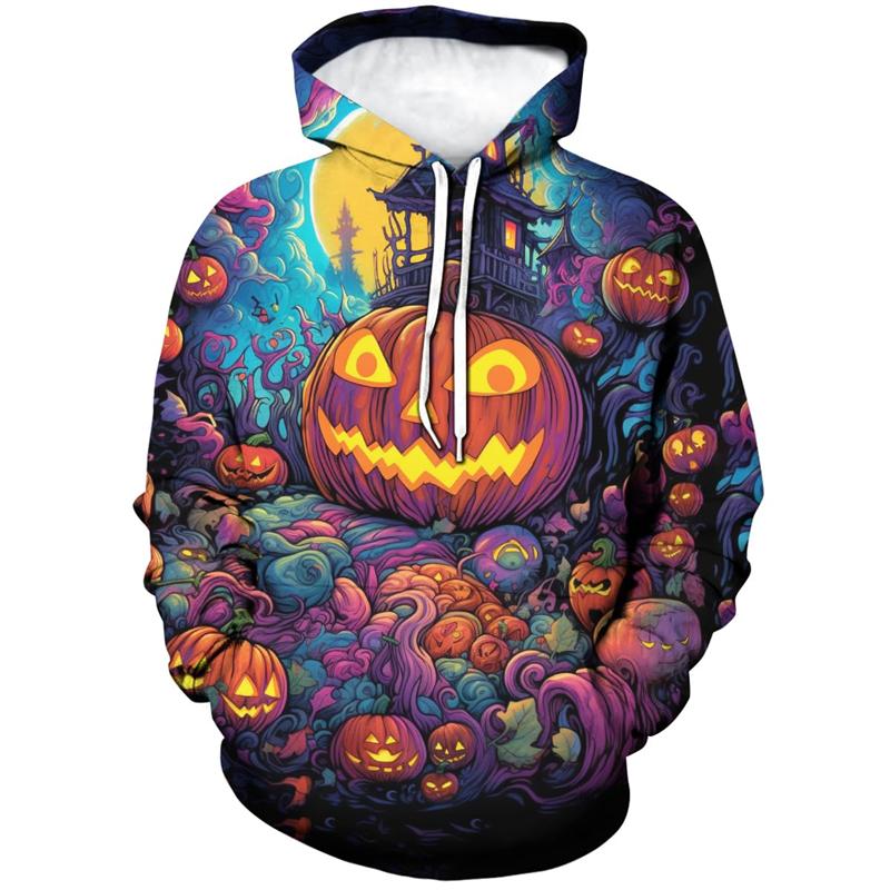 

Novelty Halloween Pumpkin Graphic Hoodie Men 3D Printed Skull Sweatshirt Casual Long Sleeve Pullovers Tops Autumn Casual Hoodies S
