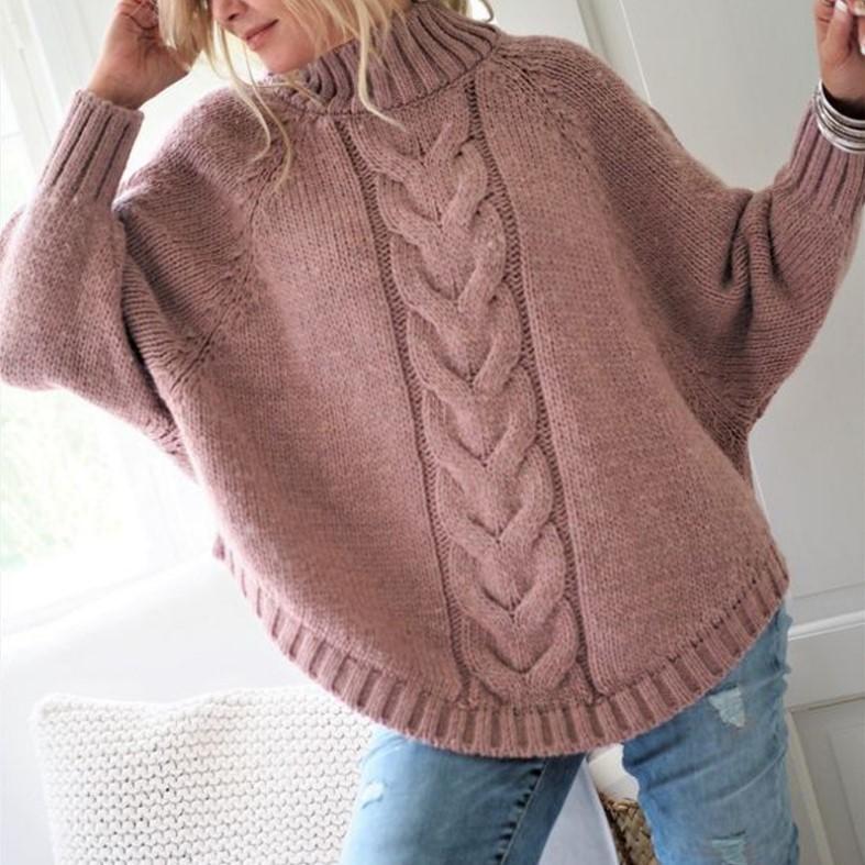 Vintage Inspired Cable Sweater Women's Loose Fit High Neck Pullover Fall Winter Style Casual Everyday Autumn Winter