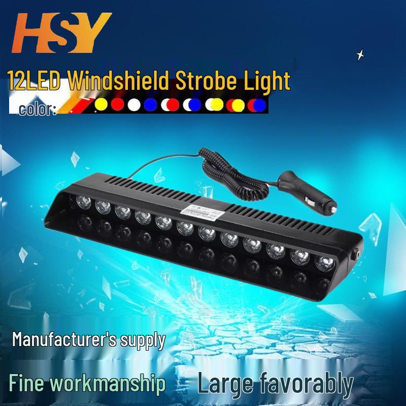 High-Power 12-LED Car Windshield Strobe Warning Light with Suction Cup