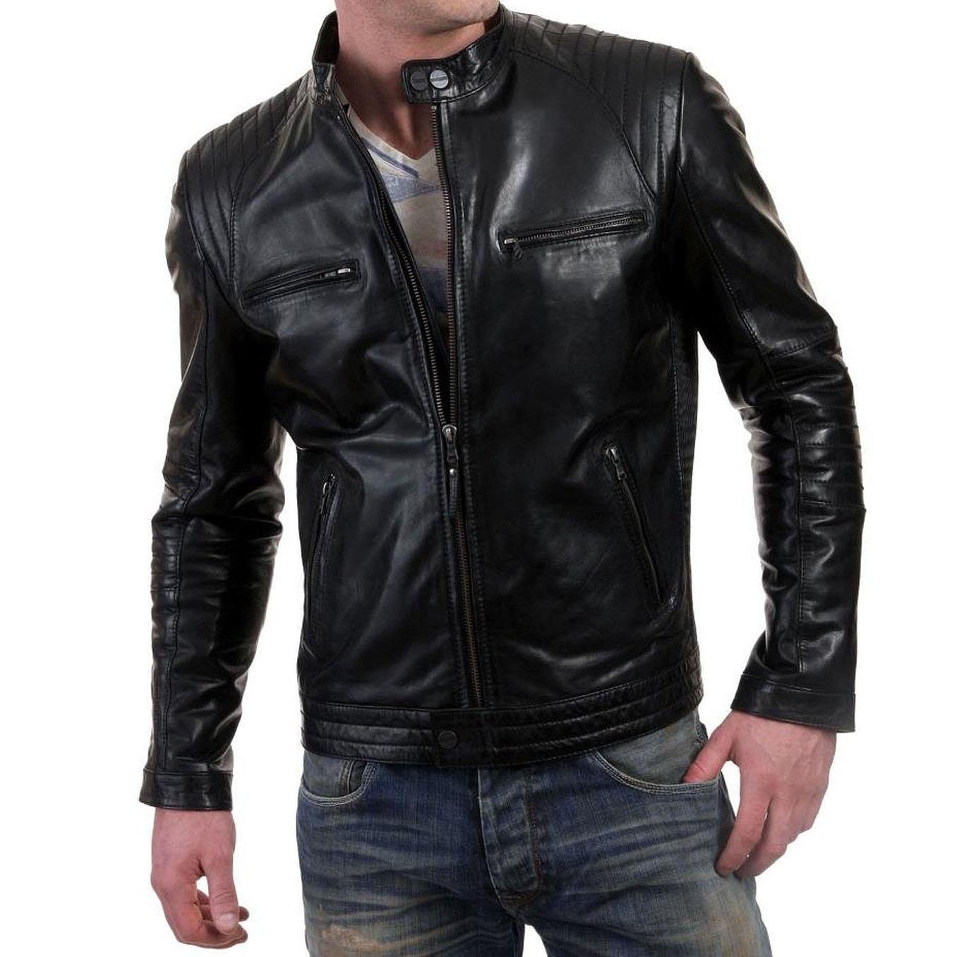 

SkinOutfit Men s Genuine Lambskin Black Leather Jacket Stylish Motorcycle Bomber Biker Outerwear MJ 196 XS чорний