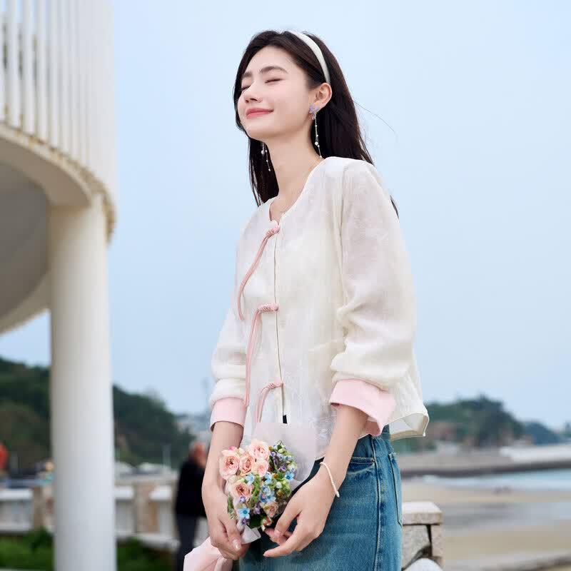 New Chinese Style Pankou Embroidered Sun-Protective Shirt Jacket M