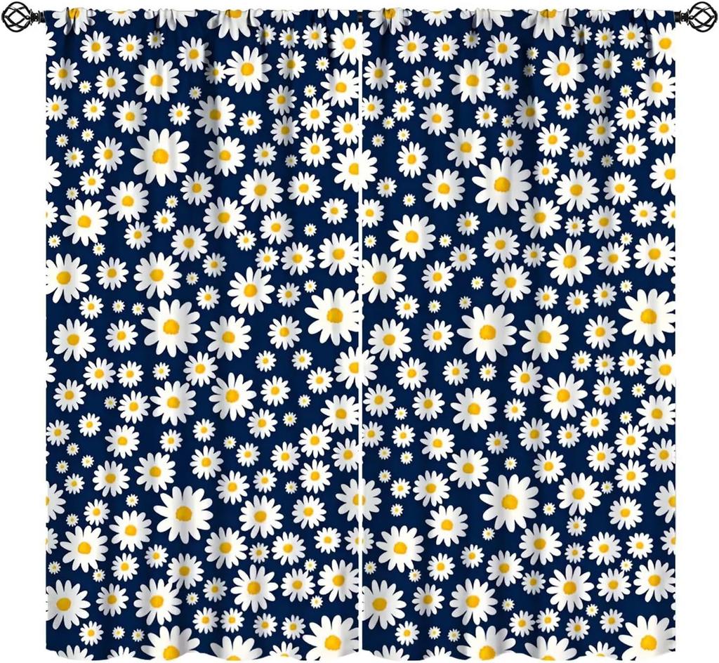 Pink Orange Flower Curtains Girls Bedroom Retro Hippie Groovy Daisy Floral Print Window Treatments Kids Curtain Polyester Ideal For