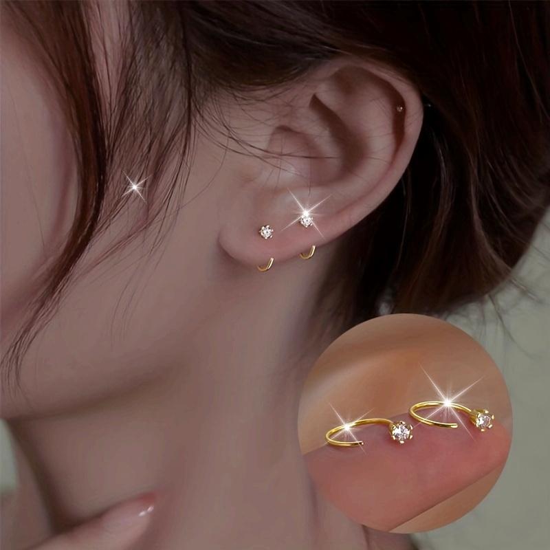 

CAOSHI Simple Stylish Two Color Available Stud Earrings with Shiny Cubic Zirconia Minimalist Daily Wearable Jewelry Accessories