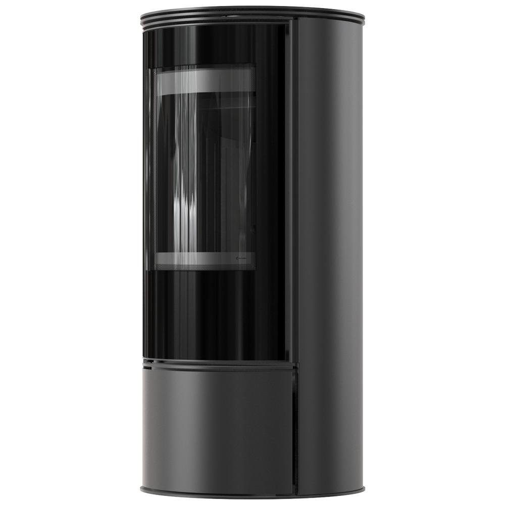 Freistehender Stahlofen KOZA SKADI mit schwarzer Thermotec-Beschichtung und Schließmechanismus