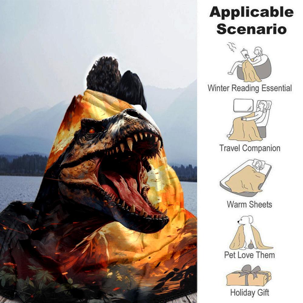 T‑Rex Dinosaur Burning Wild Jungle Art Print Flannel Blanket Soft Warm Throw Blanket for Sofa Bed Living Room