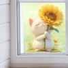 Cute Cartoon Fresh Cat Holding Flowers Window Stickers, Self-Adhesive Double-Sided Visible Decor for Bedroom Dorm Room Study Room Decoration